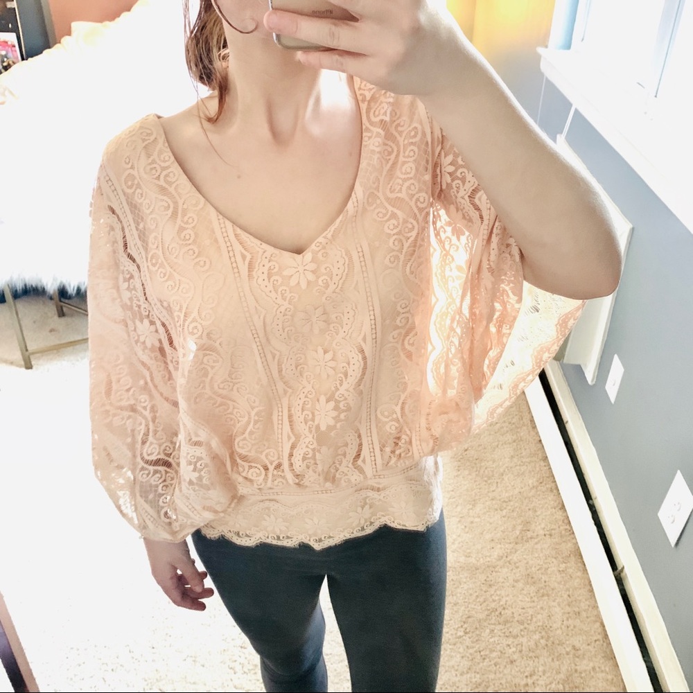 Beyond vintage lace peach deep v top